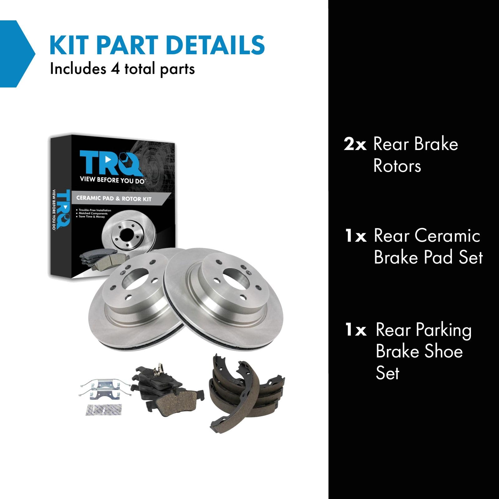Trq Rear Brake Pad & Rotor Kit Brake Pads Brake Rotor Parking Brake Shoe Set Ceramic Compatible With 2006 Mercedes-Benz Cls500 2
