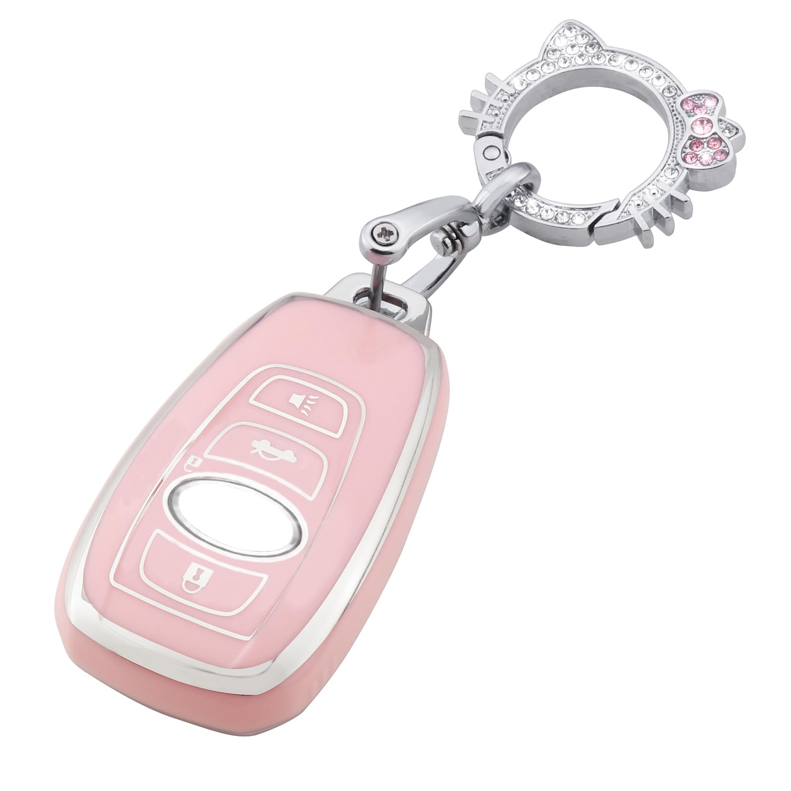 Pangpai Pink Key Fob Cover for Subaru, Soft TPU Key Case Protection with Bling Keychain Fit for Ascent BRZ Crosstrek Forester Im