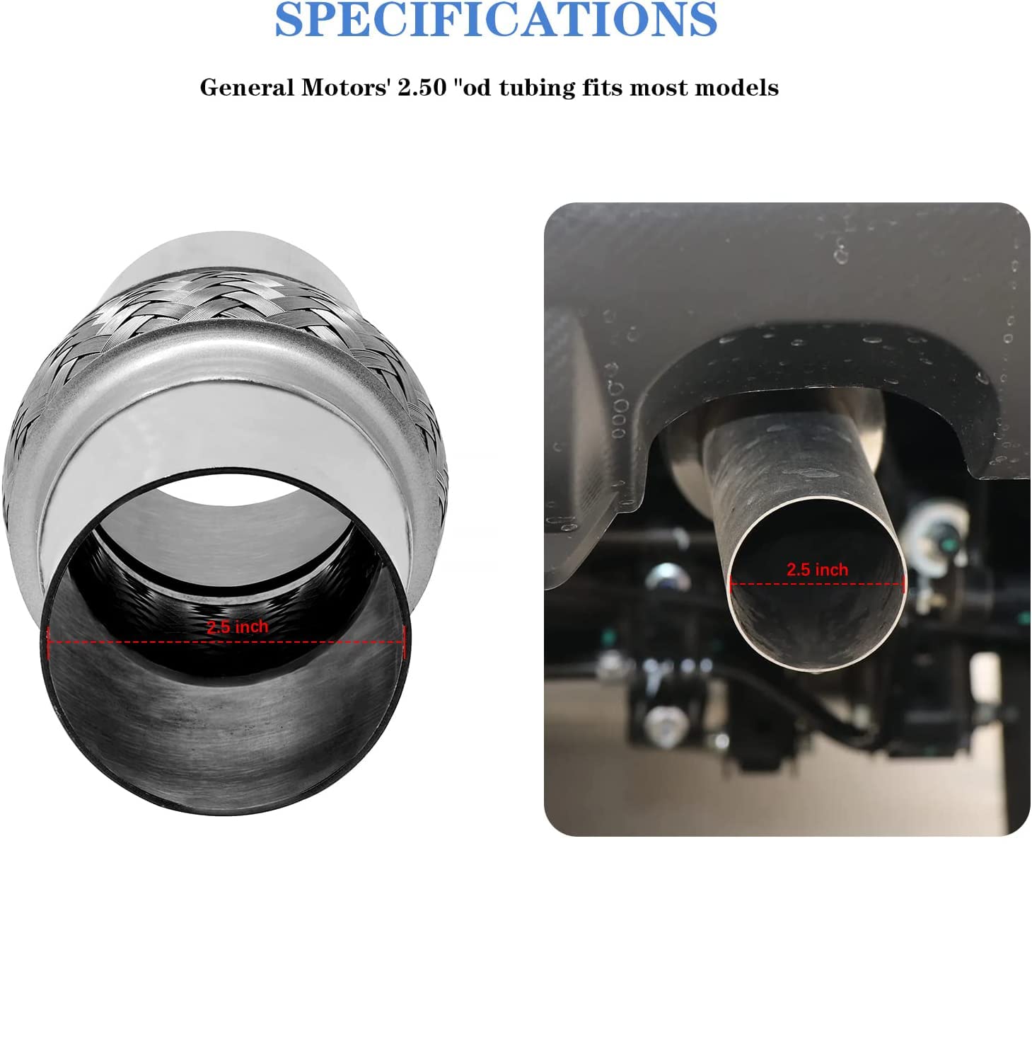 Rp Remarkable Power, Rk7544-2.5'' X 4'' Heavy Duty Stainless Steel Exhaust Flex Pipe 8'' Ol 2 Pack