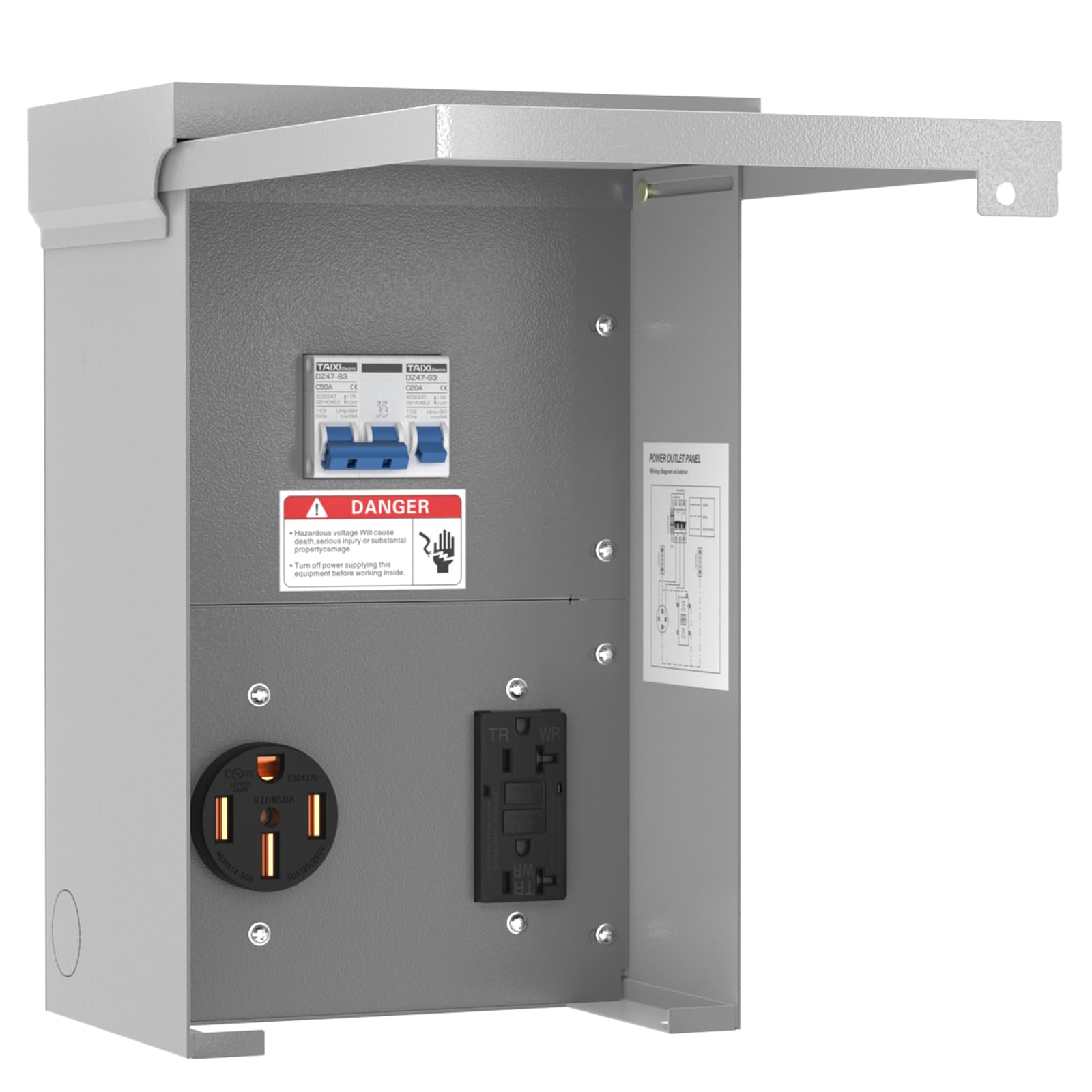 Perpending Temporary Power Outlet Panel,20 50Amp RV Outlet Box,RV Electrical Panel Box with UL Listed 50Amp RV Receptacle & 20 A