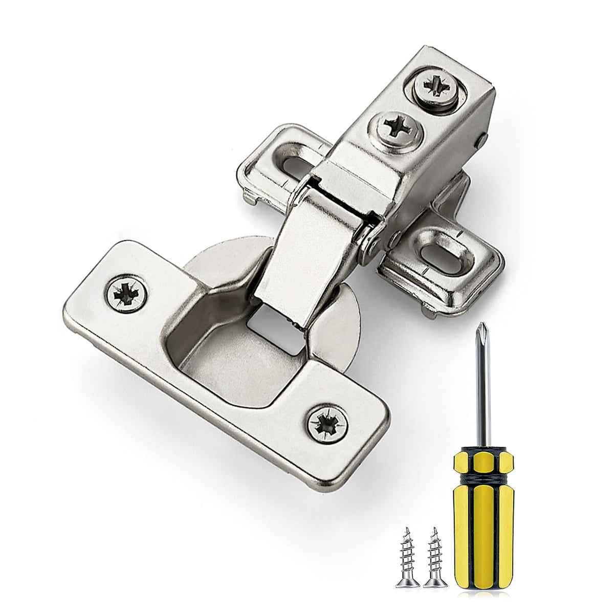 Ravinte 20 Pack 10 Pairs 1/2 Inch Overlay Brushed Nickel Short Arm Kitchen Cabinet Hinges,Soft Close 105 Degree Concealed Hinges With Screwdriver And Mounting Screws Used For Face Frame Door