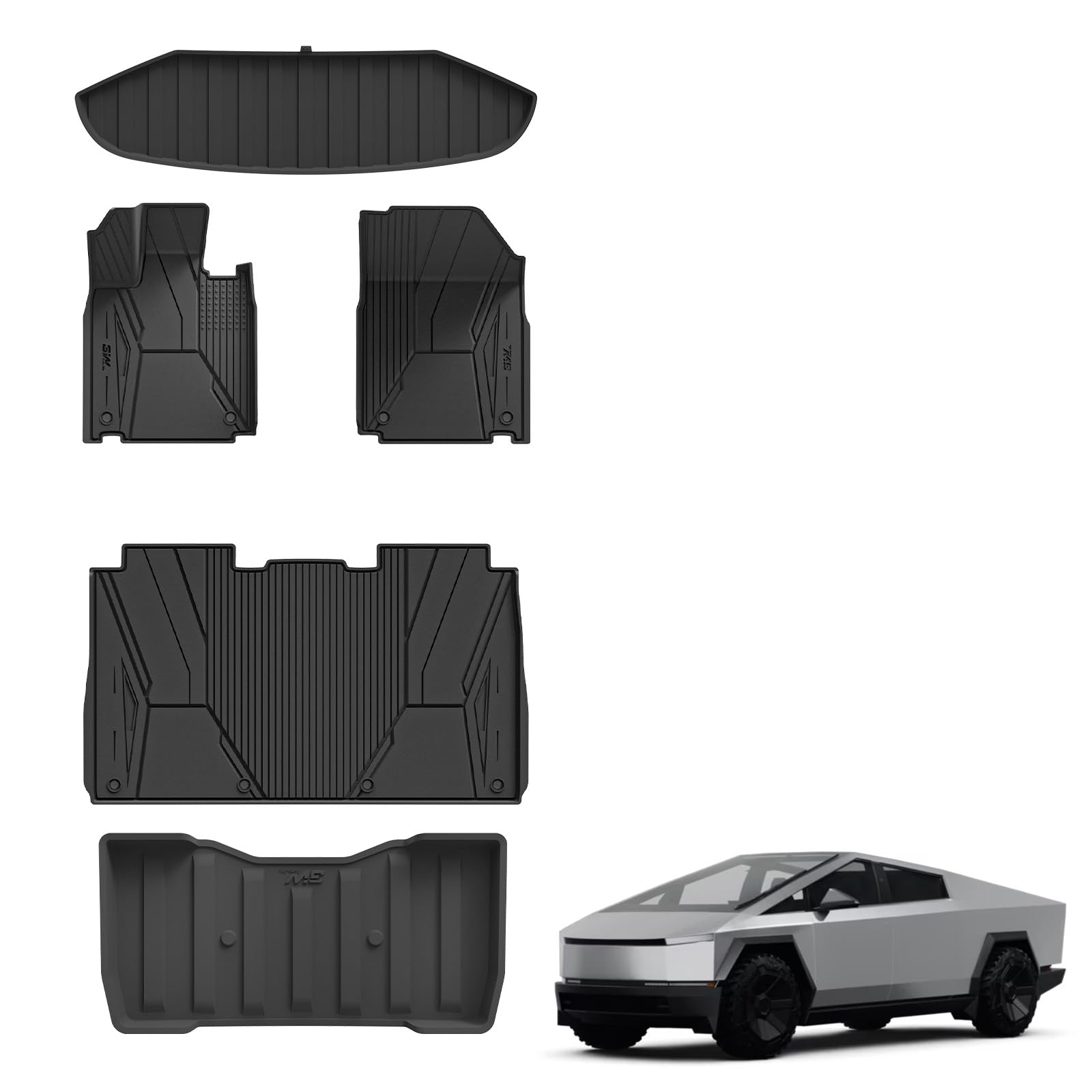 3W Floor Mats Set For Tesla Cybertruck 2023 2024 2025, All Weather Protection Waterproof Frunk & Rear Cargo Liners, Custom Tpe C