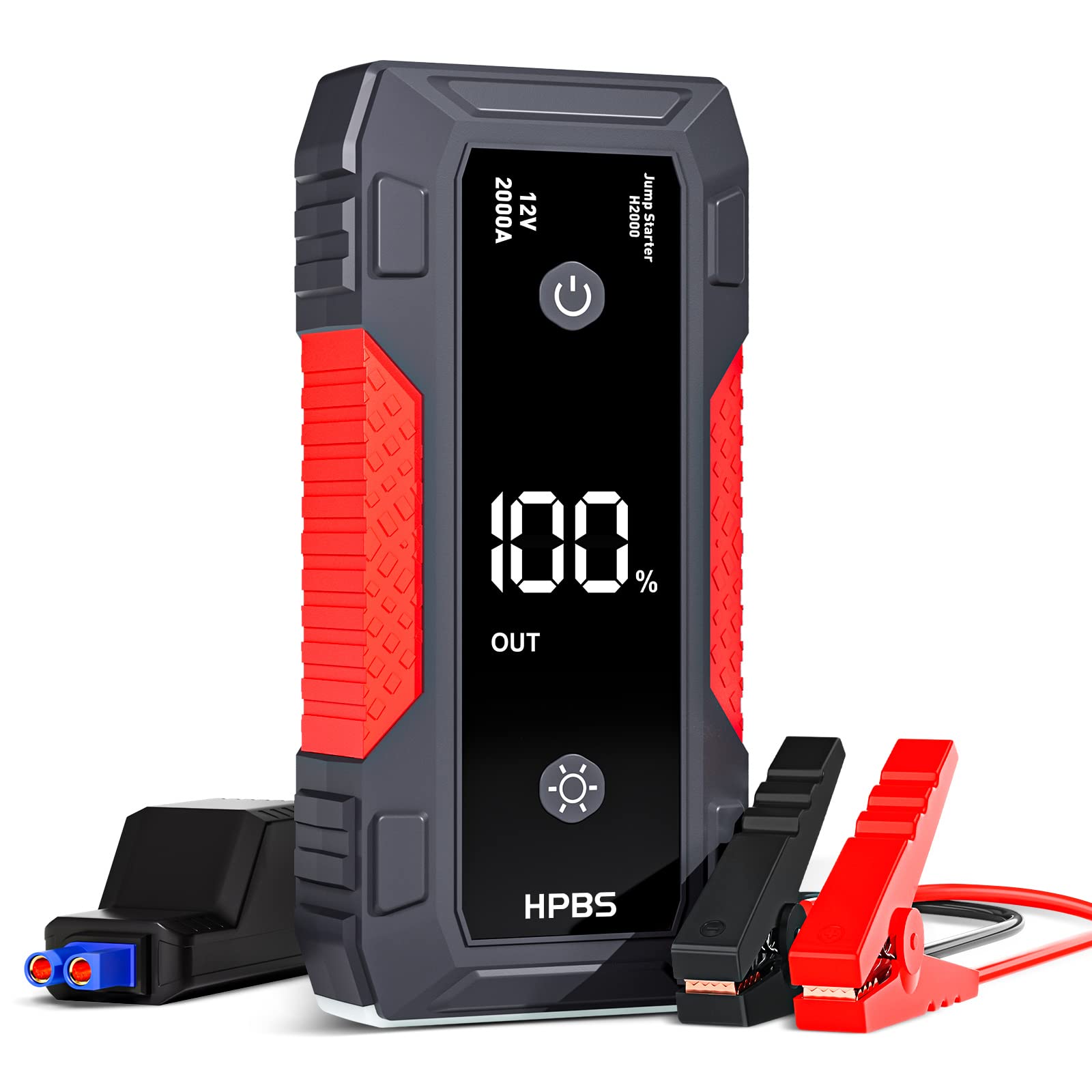 Hpbs Jump Starter - 4000A Jump Starter Battery Pack For Up To 10.0L Gas And 8.0L Diesel Engines, 12V Portable Car Battery Jump Starter Box With 3.0 Lcd Display (Red)