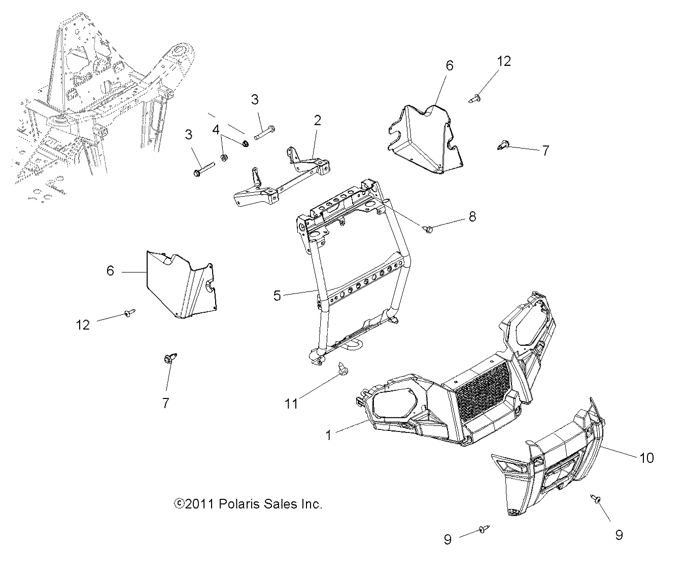 Polaris ATV Radiator Bracket - Upper, Genuine OEM Part 5255572-329, Black E-Coat Finish