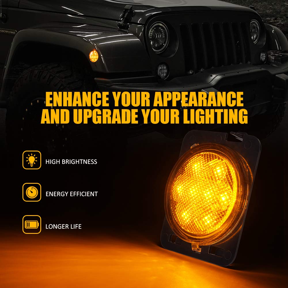 Xprite Led Turn Signal & Side Marker Lights Kits, Led Lights Compatible With 2007-2018 Jeep Wrangler Jk & Wrangler Unlimited - C