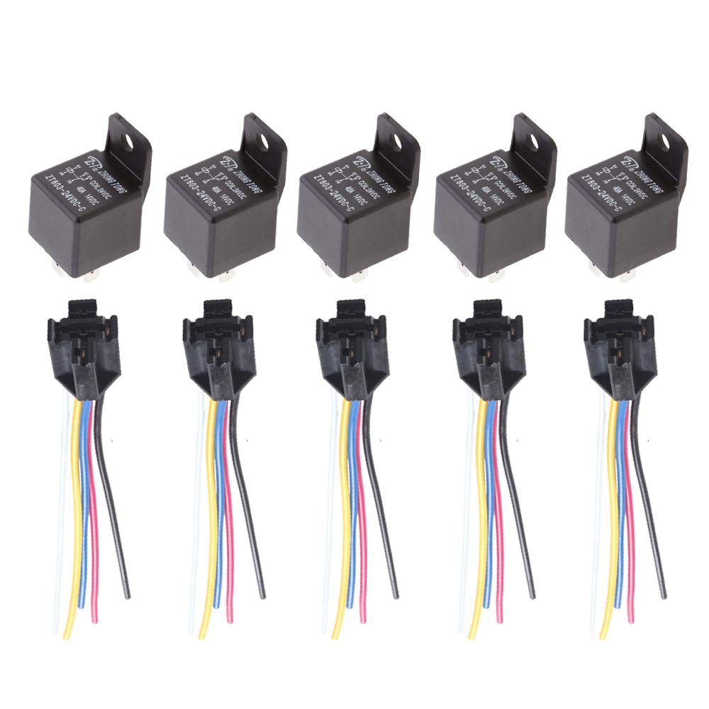 Esupport Car Relay 12V 40A Spdt 5Pin Switch Socket Plug Wire Harness Automotive Pack Of 5