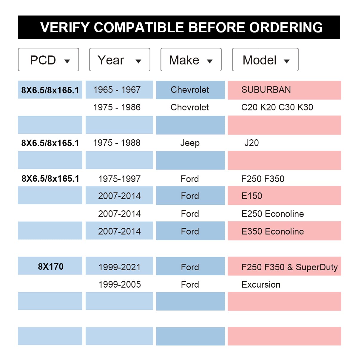 VLAOSCHI Black 8x6.5 8x165.1 8x170 8x180 Wheel Spacers 1/4 Inch (6mm) Compatible with Chevy GMC-Ford-Dodge-Ram 8 Lug for Sierra