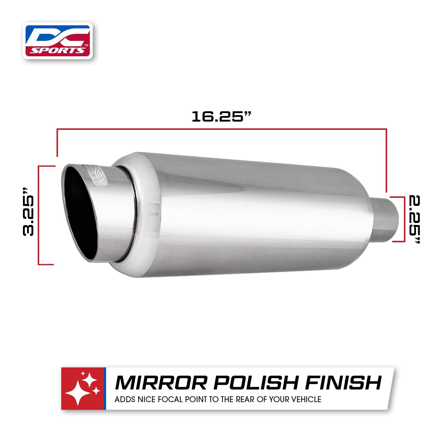 Dc Sports Universal Round Muffler 2.25' Inlet-3.25' 5' Tip Slant Cut