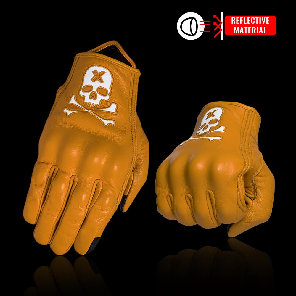 Keebik Goatskin Leather Motorcycle Motorbike Powersports Racing Gloves Reflective Skull Touchscreen for Men and Women Model (HEE