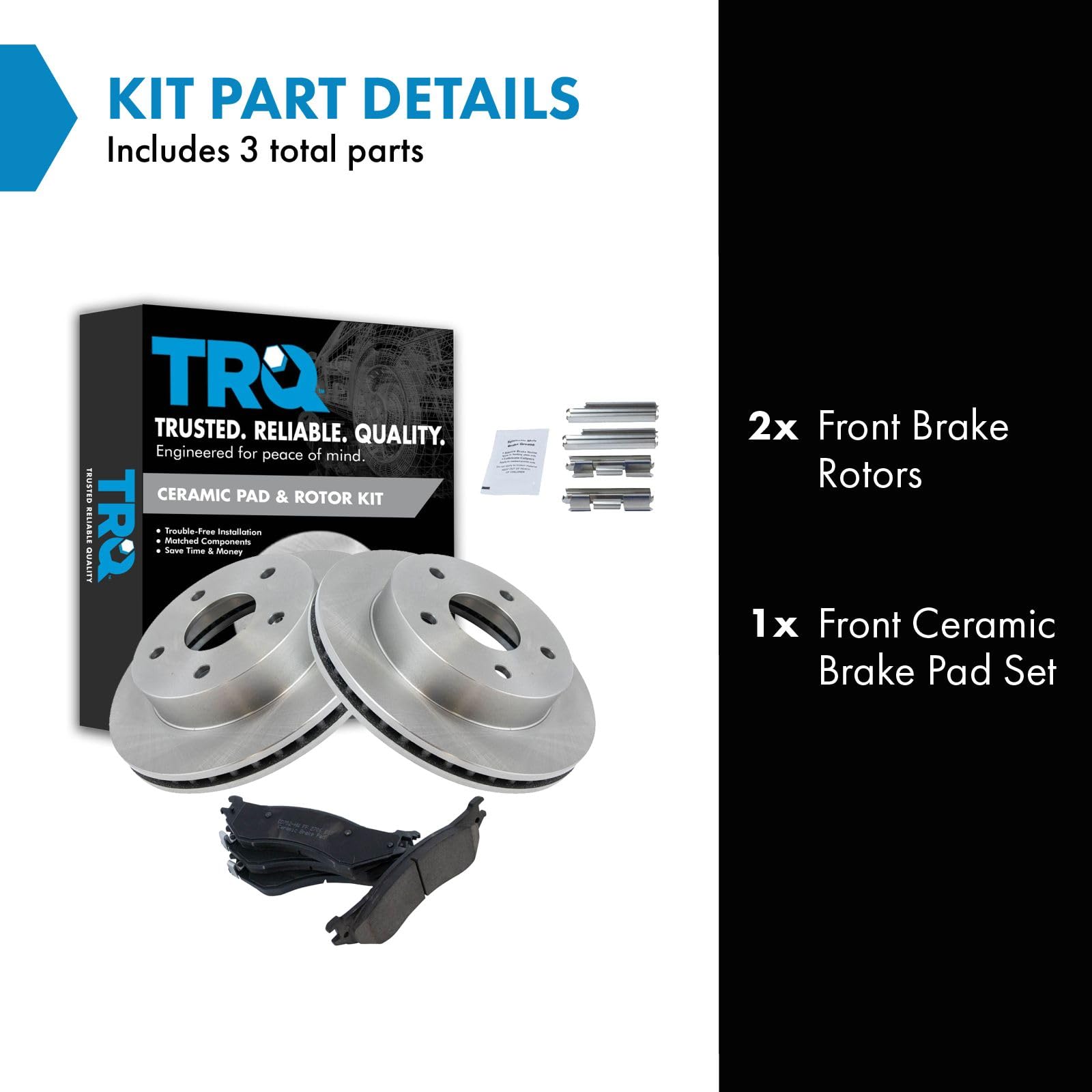 Trq Front Brake Pad & Rotor Kit Brake Pads Brake Rotor Ceramic Compatible With 2000-2001 Dodge Ram 1500