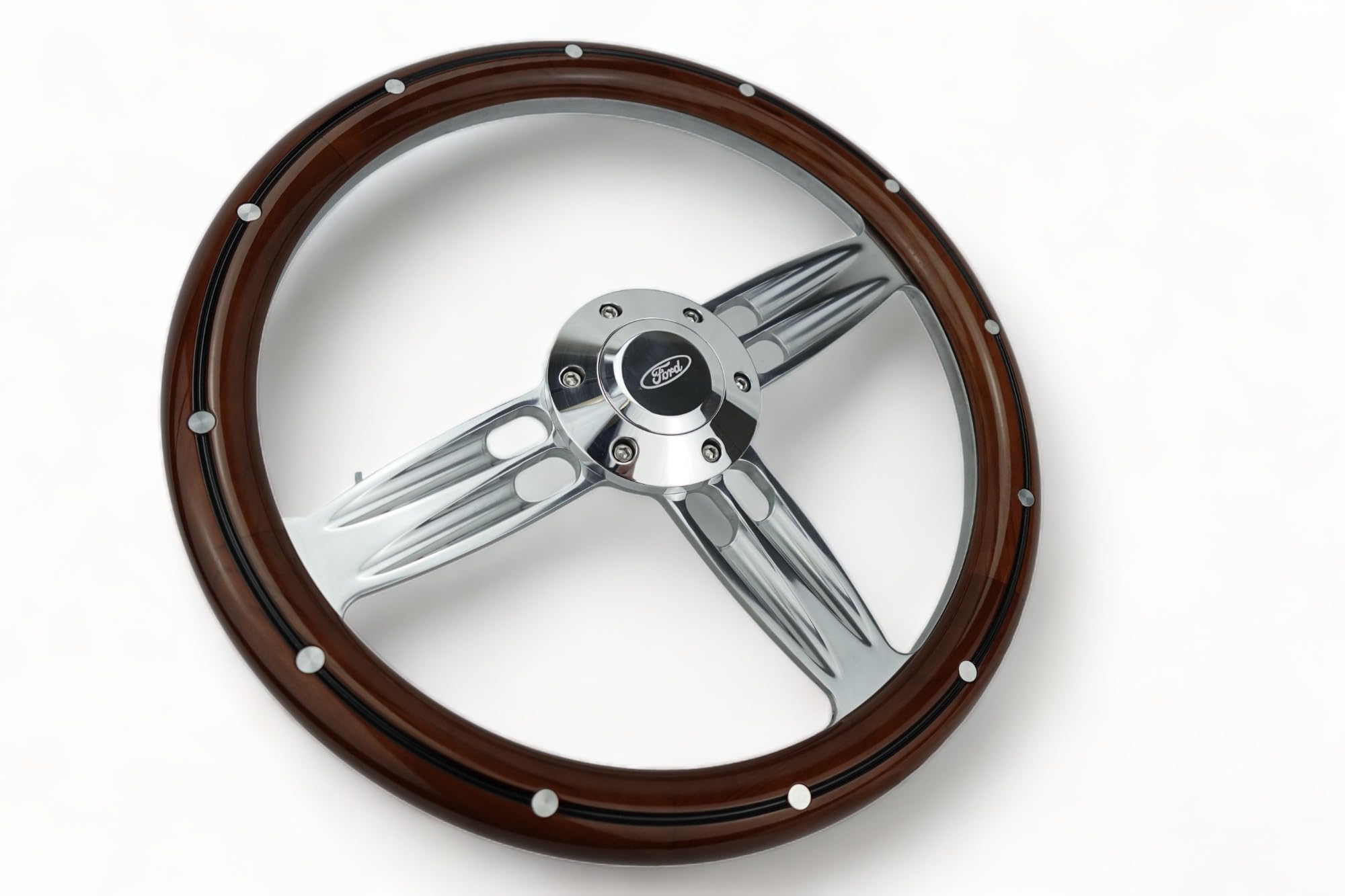 14' Billet Steering Wheel Wood Half Wrap Compatible With Ford Bronco F100 F150 Cars Trucks