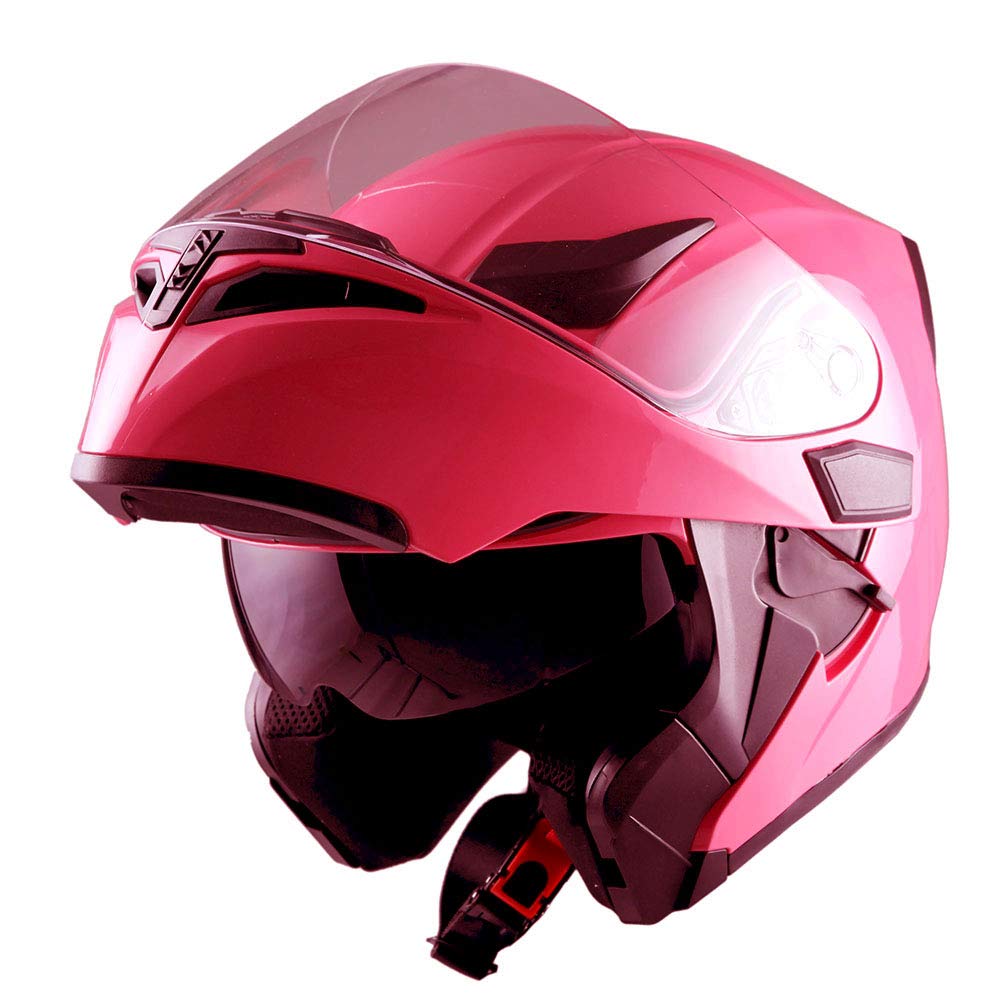 1Storm Motorcycle Modular Full Face Helmet Flip up Dual Visor Sun Shield: HB89 glossy Pink