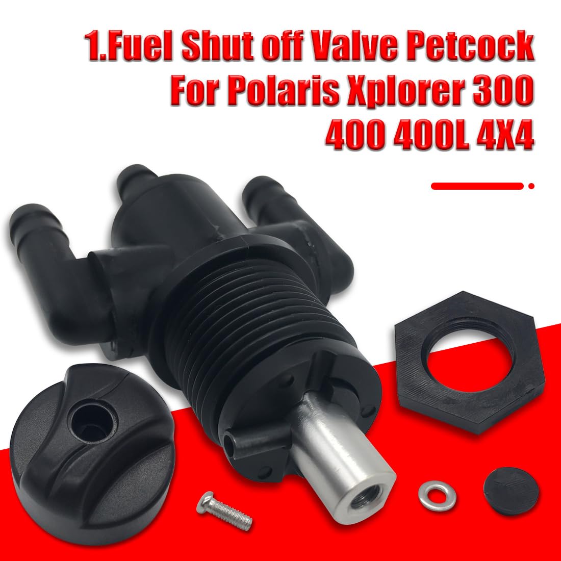 3-Way Fuel Shut Off Valve Petcock For Polaris Xplorer 300 400 400L 4X4 Magnum 500 & Knob Nut