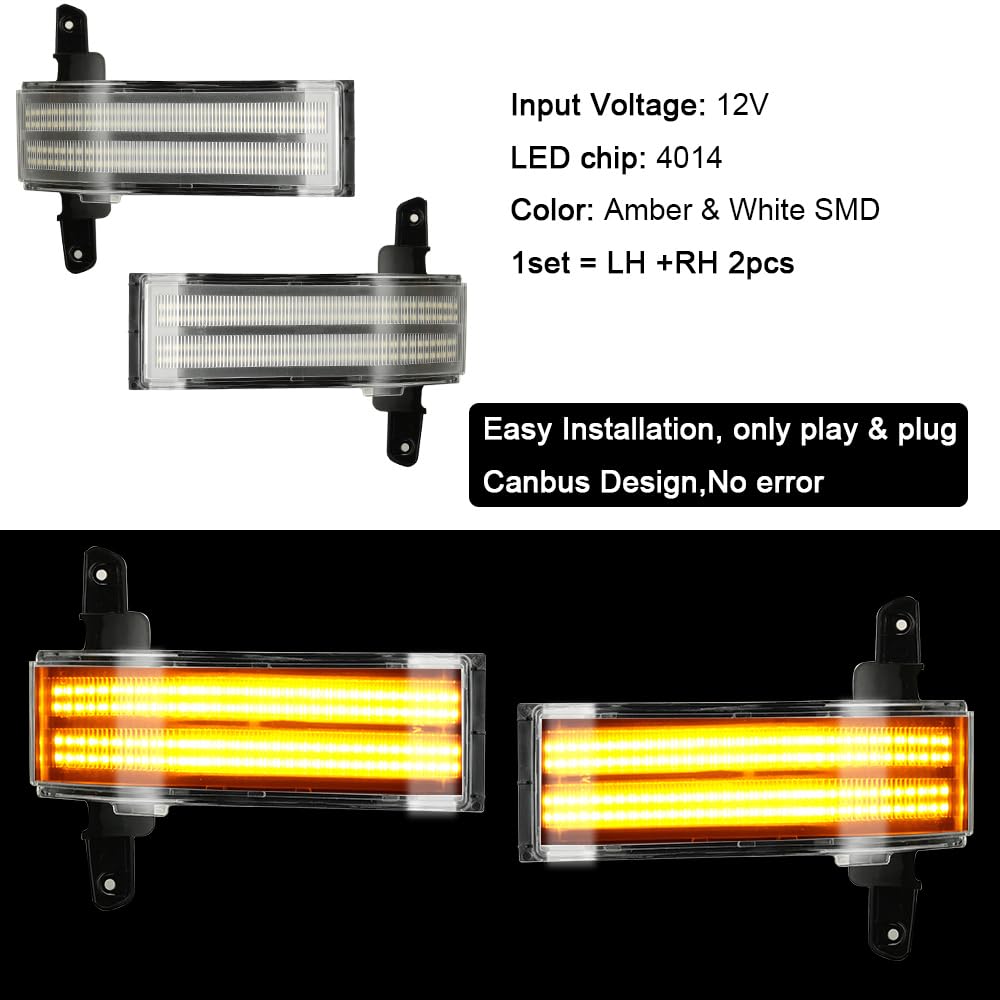 Roccs Blinker Yellow Full Led Side Tow Mirror Marker Light Fit For 3Rd Generation Chevy Silverado / 4Th Generation Gmc Sierra 20