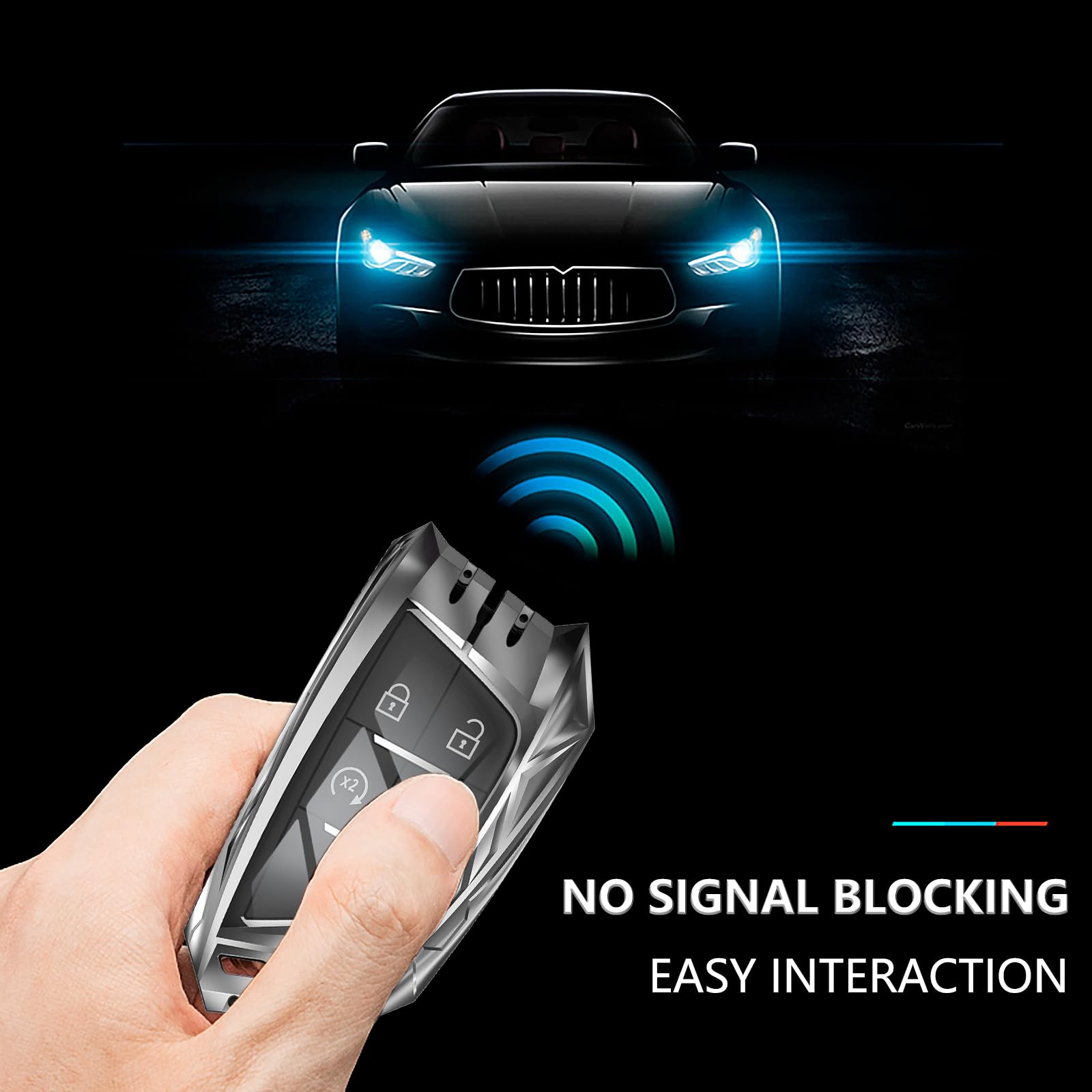 Ocezbiis For Cadillac Key Fob Cover,Keychain,Zinc Alloy Protection Car Key Shell Case Compatible With Corvette C8 Holder Smart R