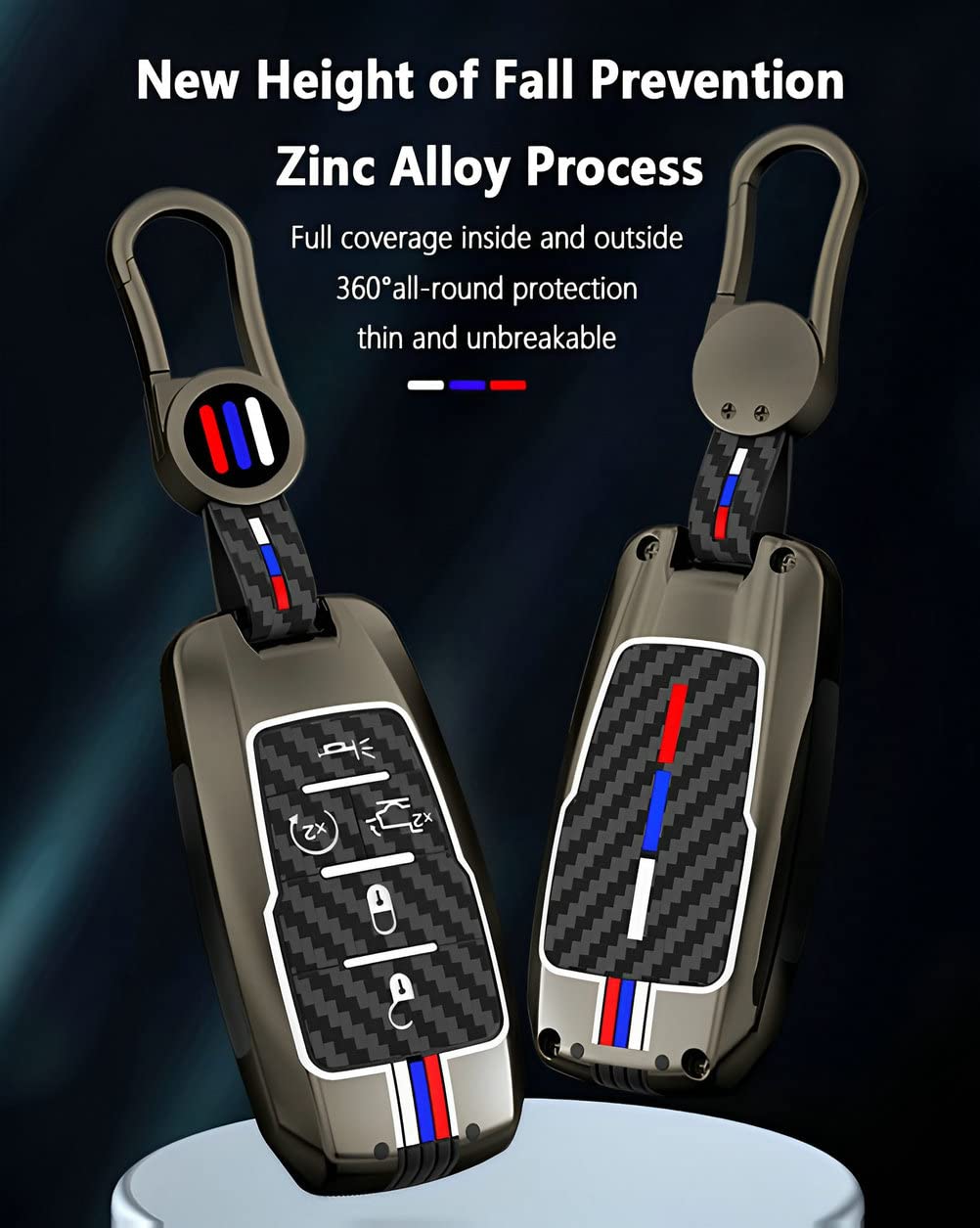 YONUFI for Ram Key Fob Cover Case Metal Shell Smart Key Holder protector Compatible for 2019-2024 Dodge Ram 1500 2500 3500 (RA5-