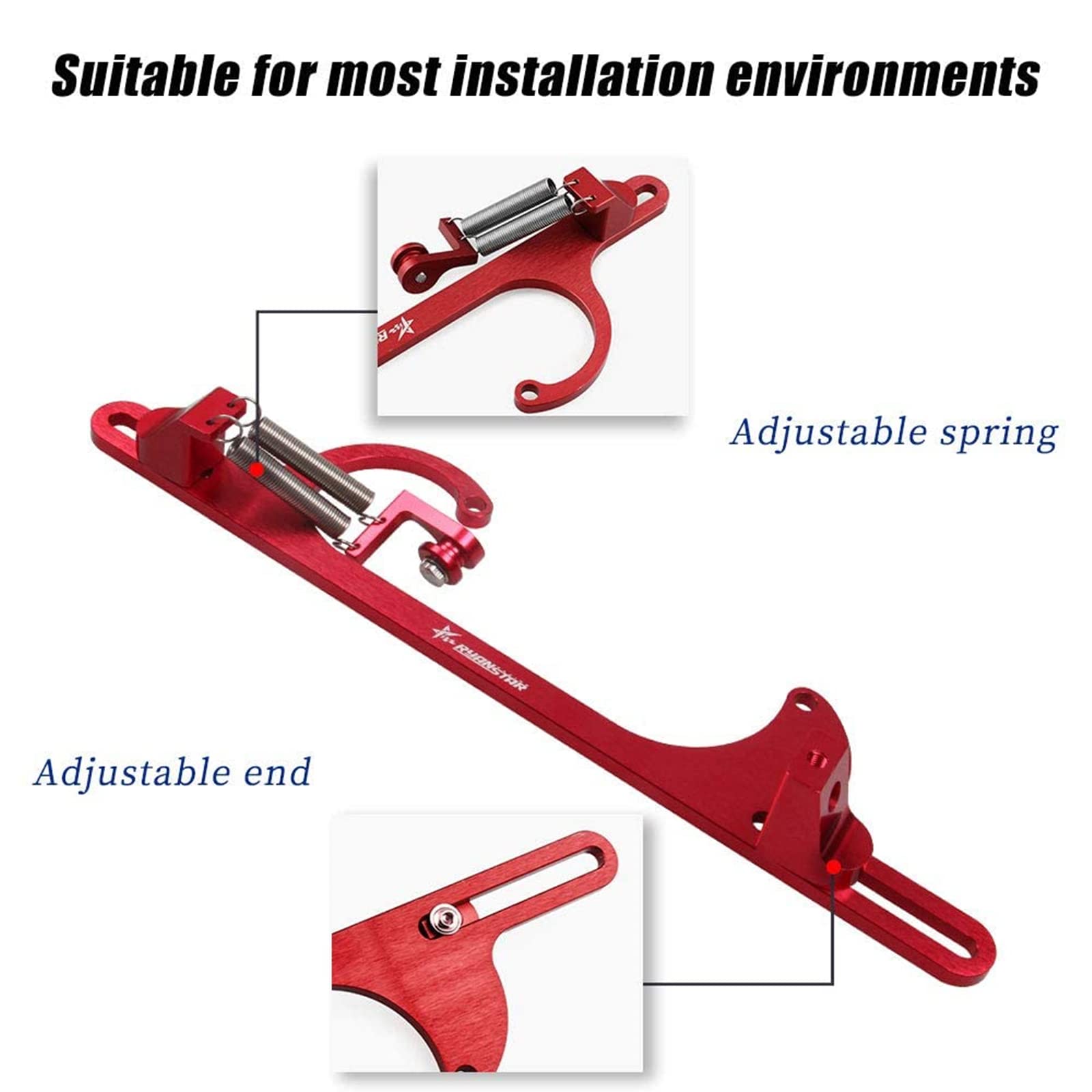 RYANSTAR Adjustable Throttle Cable Bracket for 4150/4160 Series, Billet Aluminum, Red Finish
