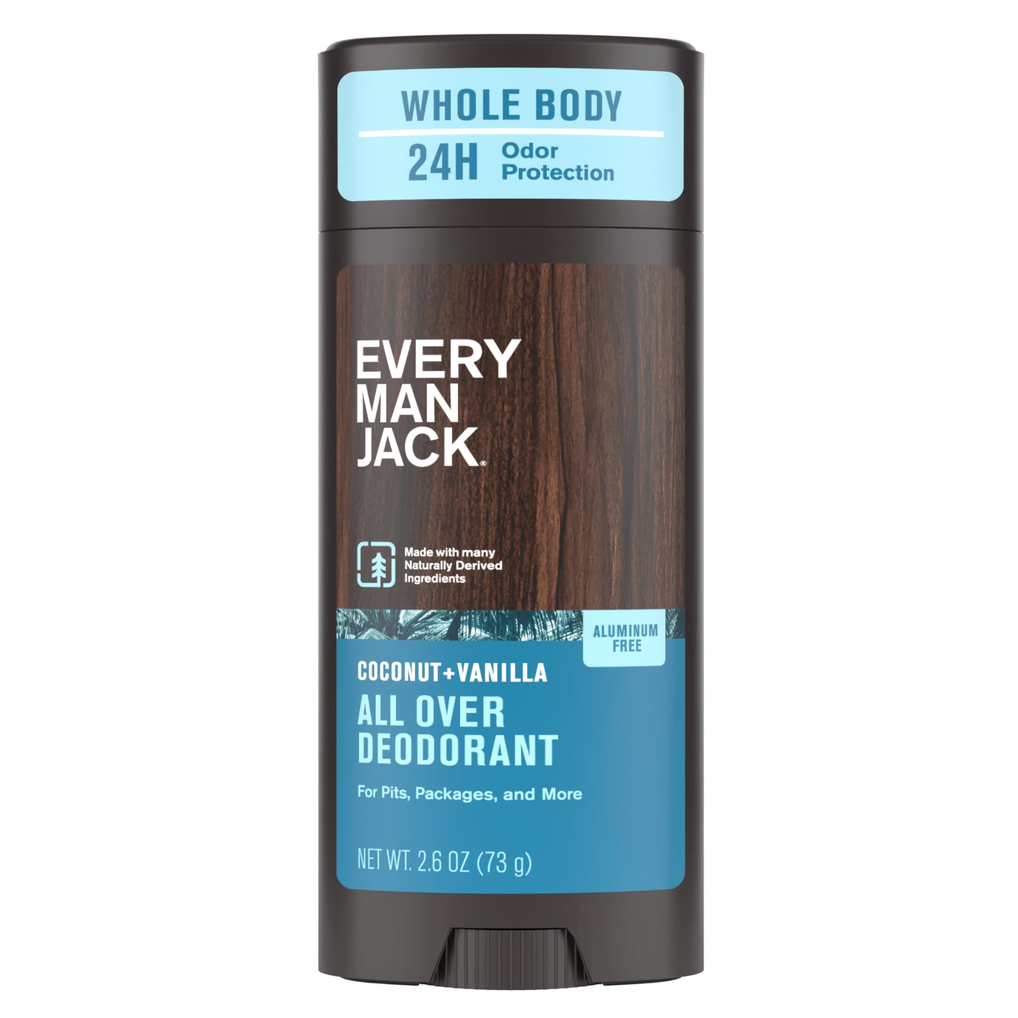 Every Man Jack All Over Deodorant - 24 Hour Whole Body Odor Protection - Aluminum Free - Coconut + Vanilla Scent 2.6 oz (1 Pack)-New