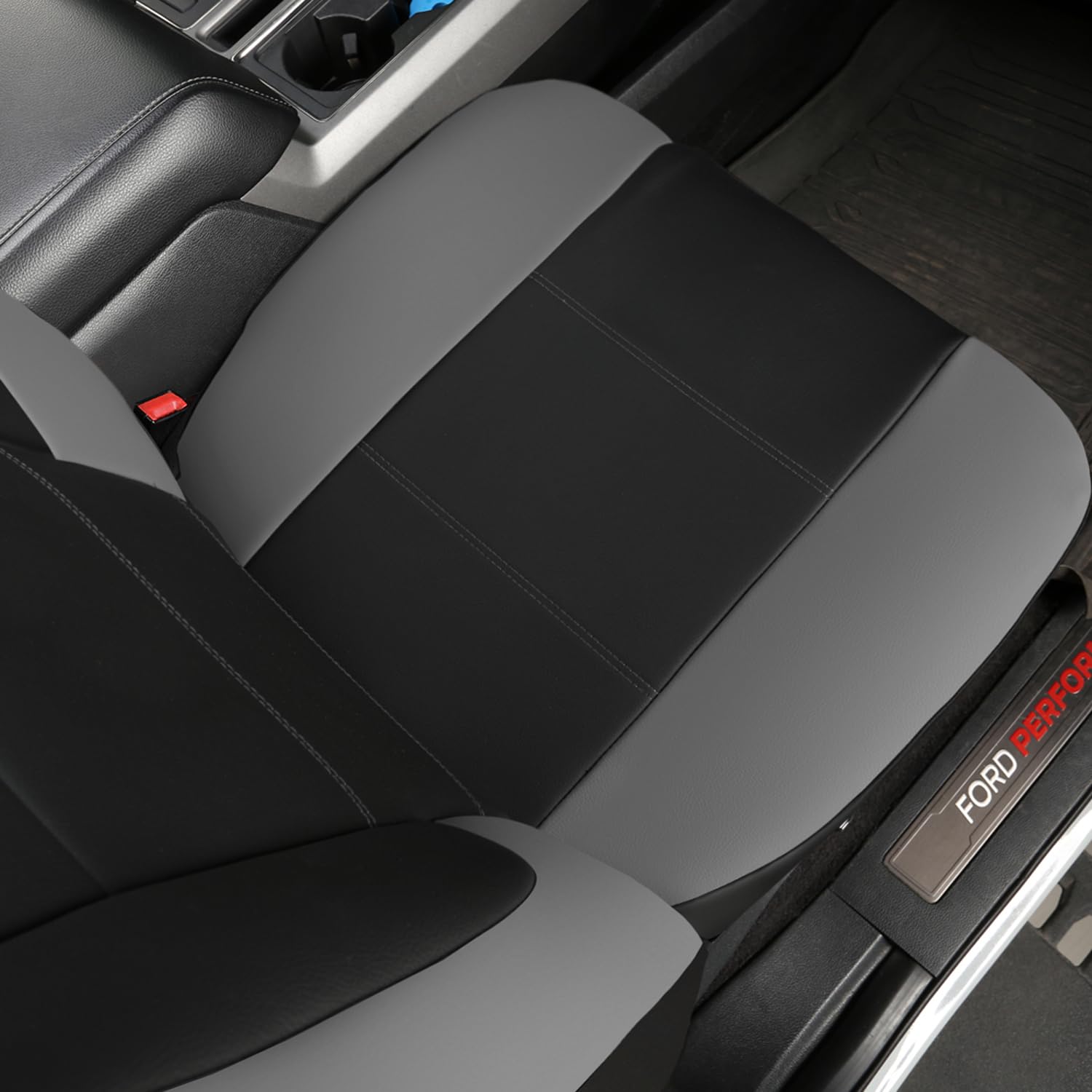 Giant Panda Front Car Seat Cover For Ford F150, Leather Bucket Seat Covers Custom Fit Ford F250 F350 (Grey+Black) 2 - Pack