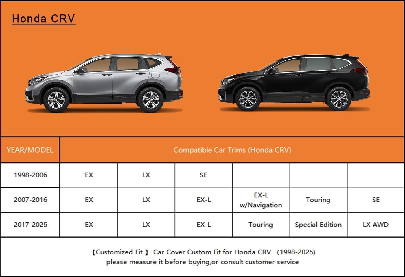 Kayme 6 Layers Suv Car Cover Custom Fit For Honda Crv Cr-V (1995-2025), Waterproof All Weather For Automobiles,Rain Sun Uv Prote