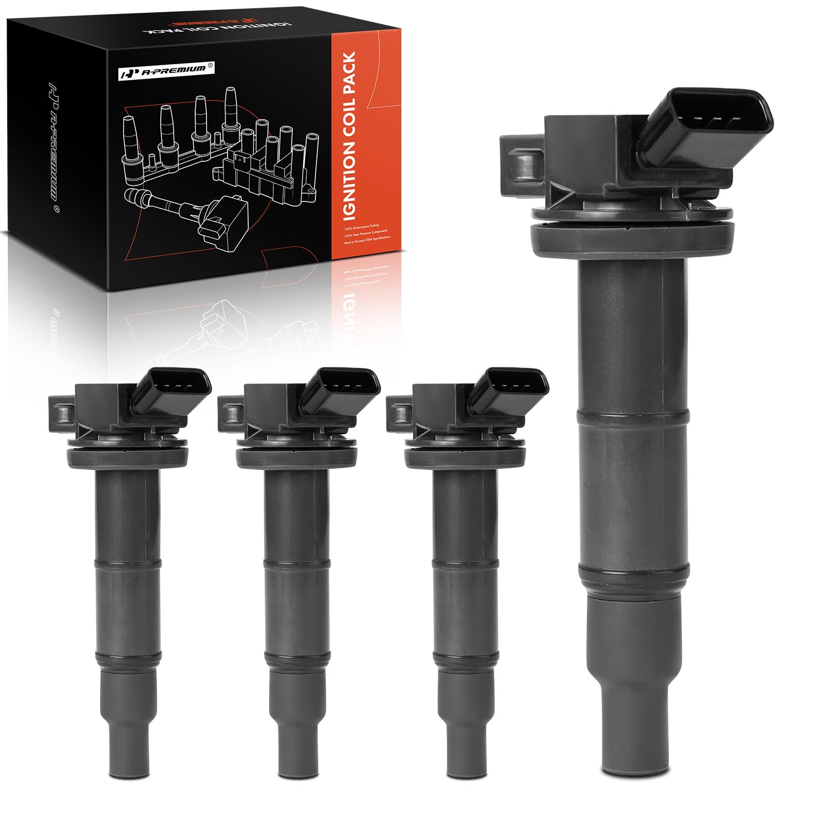A-Premium Set Of 4 Ignition Coil Pack Compatible With Toyota Corolla 2009-2010, Camry 2002-2011, Rav4 2001-2008, Highlander 2001-2007 & Pontiac Vibe 2009-2010 - 2.0L, 2.4L