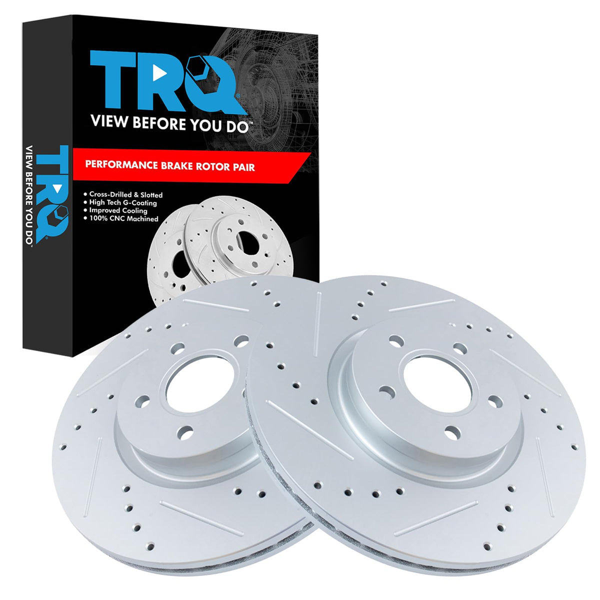 Trq Front Performance Brake Rotor Drilled Slotted Pair Set For 2006-2013 Volvo C70 / 2013-2018 Ford Escape / 2013-2016 Ford Focu