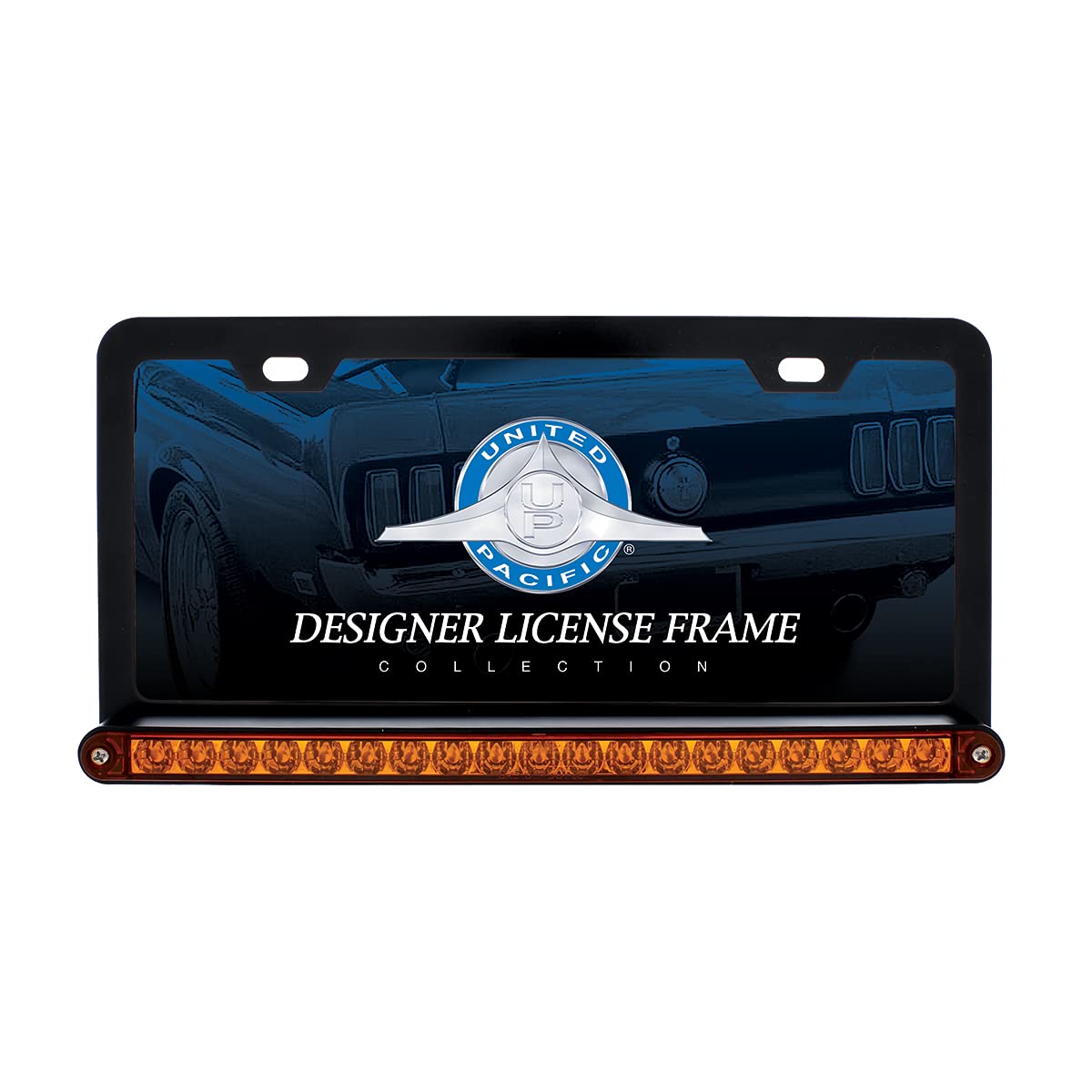 United Pacific 36476 Black License Frame With 19 Led 12' Reflector Light Bar (Amber/Amber)