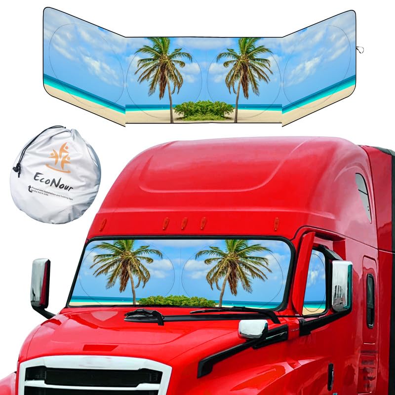 Econour Semi-Truck Printed Sun Shade For Windshield And Side Windows | 2 Tropical Tree 240T Sunshade To Block Uv/Sun Heat Rays |