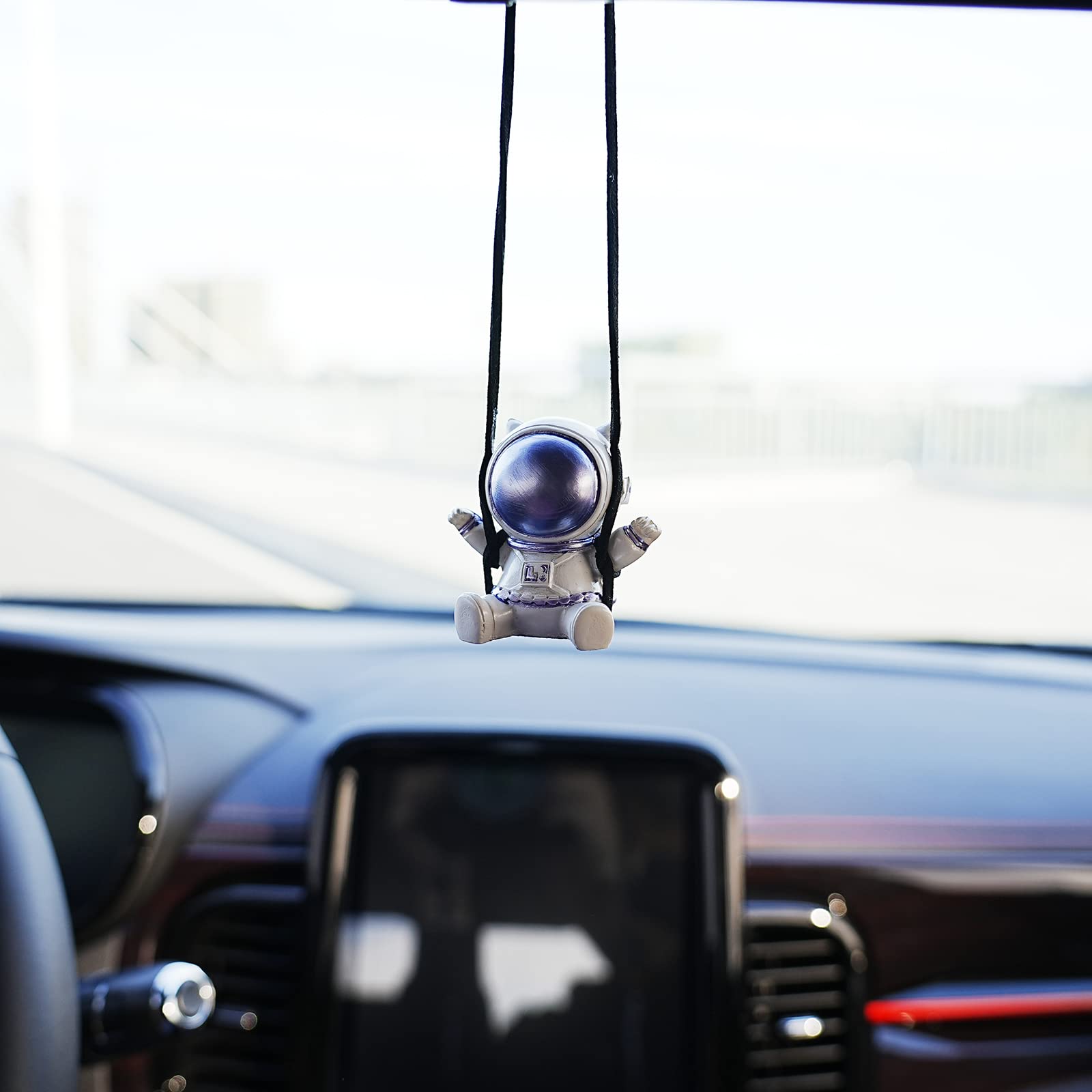 AMIORO Swing Astronaut Shaped Car Pendant Cartoon Car Rear View Mirror Hanging Ornaments (New Blue)