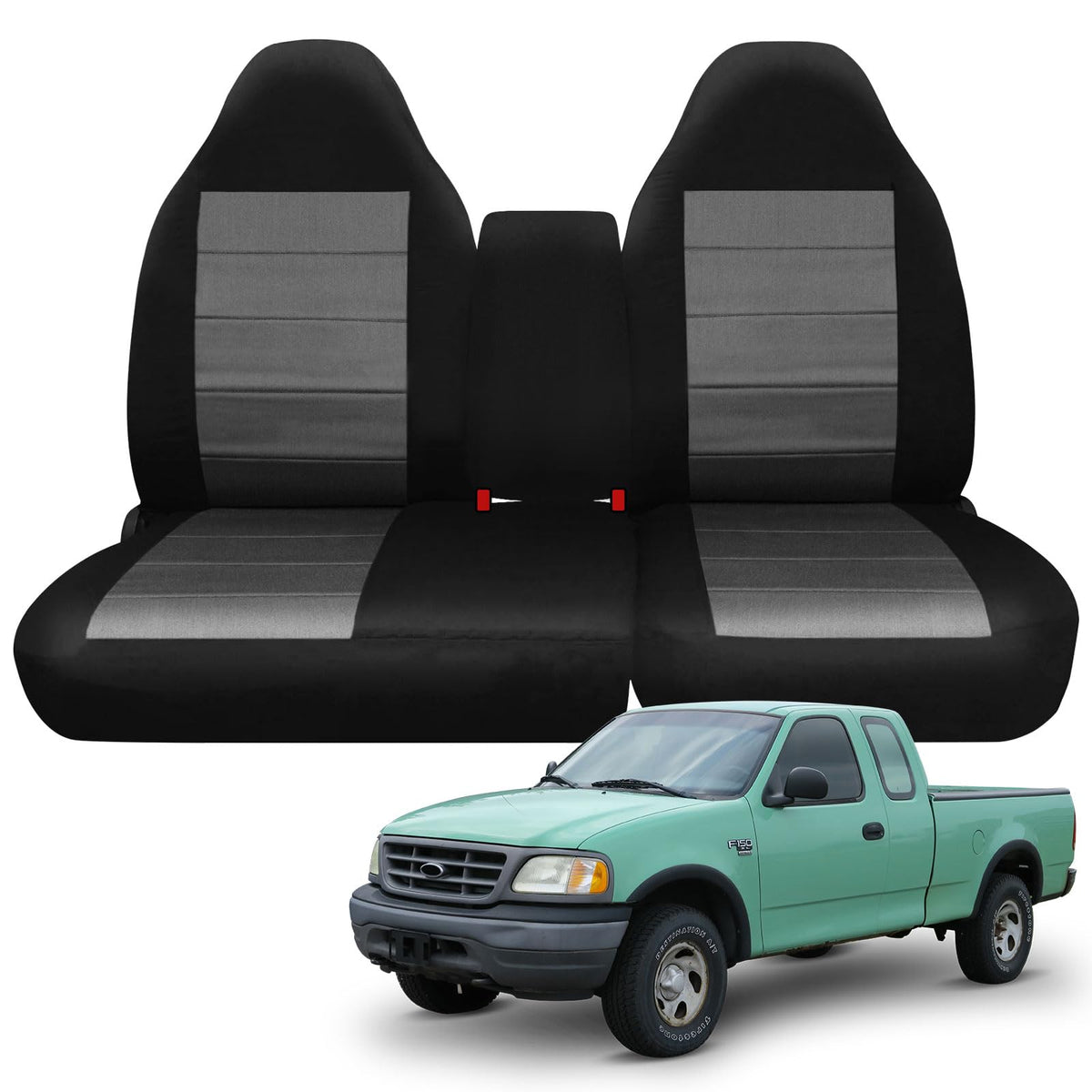 SAPUBK Custom-Fit Front Seat Covers Replace for 1997-2000 Ford F-150 40/60 Split Bench with Opening Center Console, Knitted Fabr
