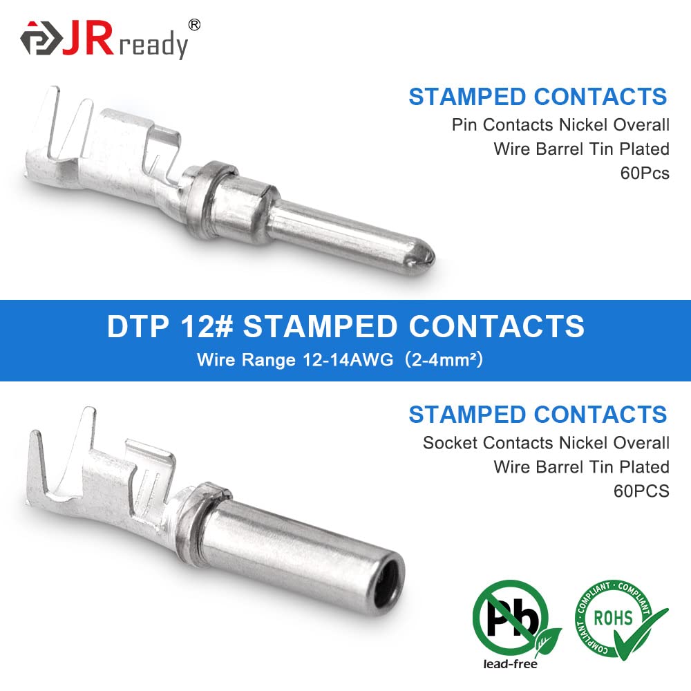 JRready ST6337 Deutsch DTP Connector Kit 2 4 Pin,12-14AWG Stamped Contacts size 12(25 A) with Deutsch Crimping Tool (ACT-LY-12DT