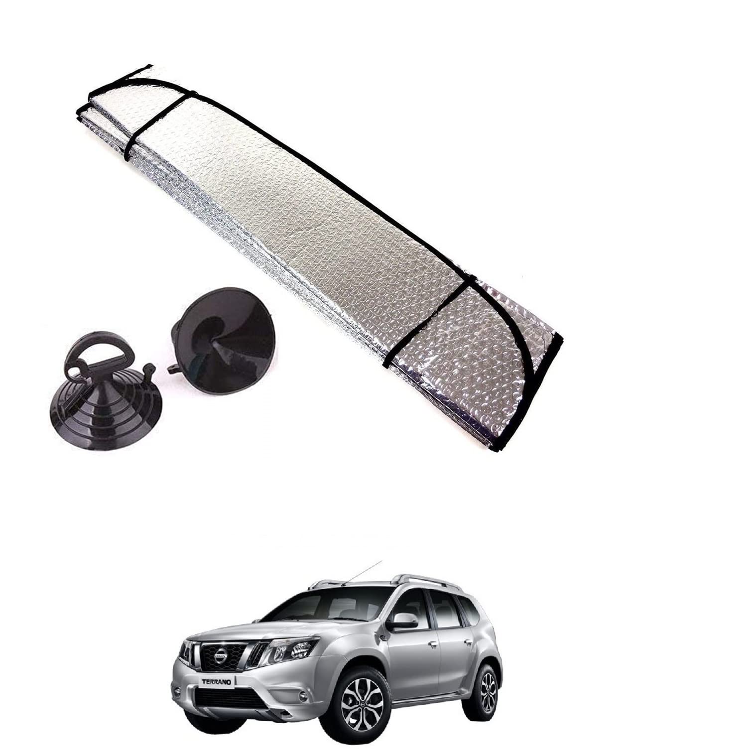 Auto Addict Car Sunshades Aluminium Foil Foldable Windshield (Front Window,Rear Window,1 pc) Sunshade for Nissan Terrano