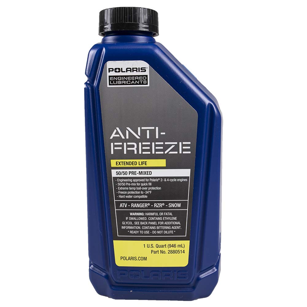 Polaris 50/50 Premix Extended Life Antifreeze For Snowmobile And Off Road Aluminum Cooling Systems, Compatible With 2 And 4 Stroke Engine, Boil Over And Freeze Protection, 1 Quart, Qty 1-2880514