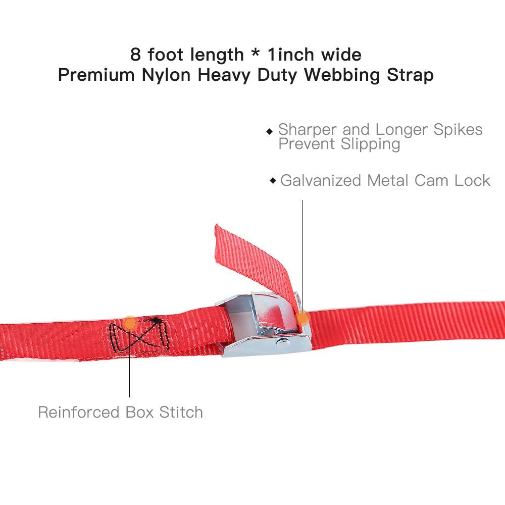 Xstrap Standard Cam Buckle Straps 6Pk 8Ft Powersports Tie-Downs 1-Inch Red Lashing Straps With Carry Bag, Ideal For Securing Cargo, Luggage, Bicycles