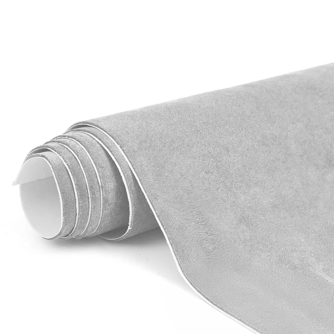 RadiantDecor Premium Light Grey Suede Fabric Wrap - 12x60 inch Suede Wrap for Car Interior - Self-Adhesive Microfiber and Synthe