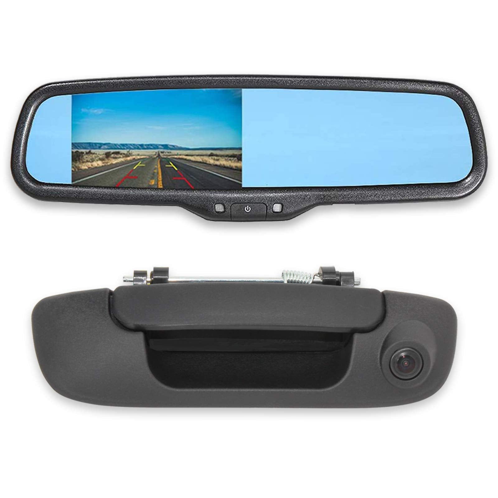 Eway Tailgate Handle Backup Reverse Camera With 4.3 Inch Rear View Mirror Monitor Kit For Dodge Ram 1500 2500 3500 2002-2008 Veh