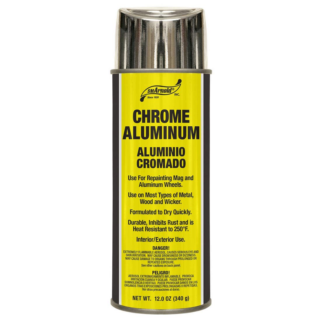 SM Arnold Aerosol Spray Paint Chrome Aluminum 12 Oz. – Multi Surface Paint for Interior & Exterior | Use on Metal, Wood, Plastic, Wicker | Repainting Mag & Aluminum Wheels | Heat Resistant up to 250°F