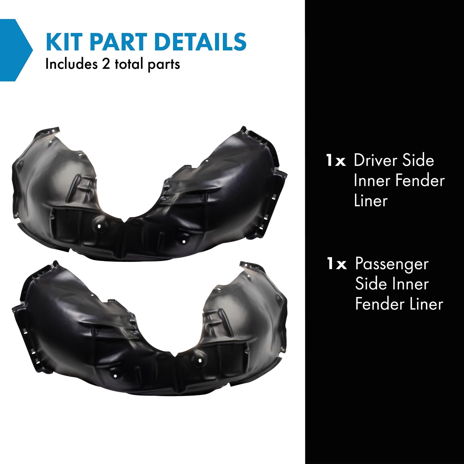 Trq Inner Fender Liner Set Compatible With 2016-2017 Chevrolet Cruze Gm1248269 Gm1249269