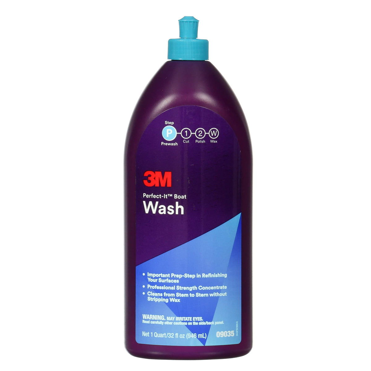 Perfect-It 3M Boat Wash, 09035, 1 Quart, Professional Strength Concentrated Formula, Gentle Clean, Safe For Gelcoat, Paint, Fibe