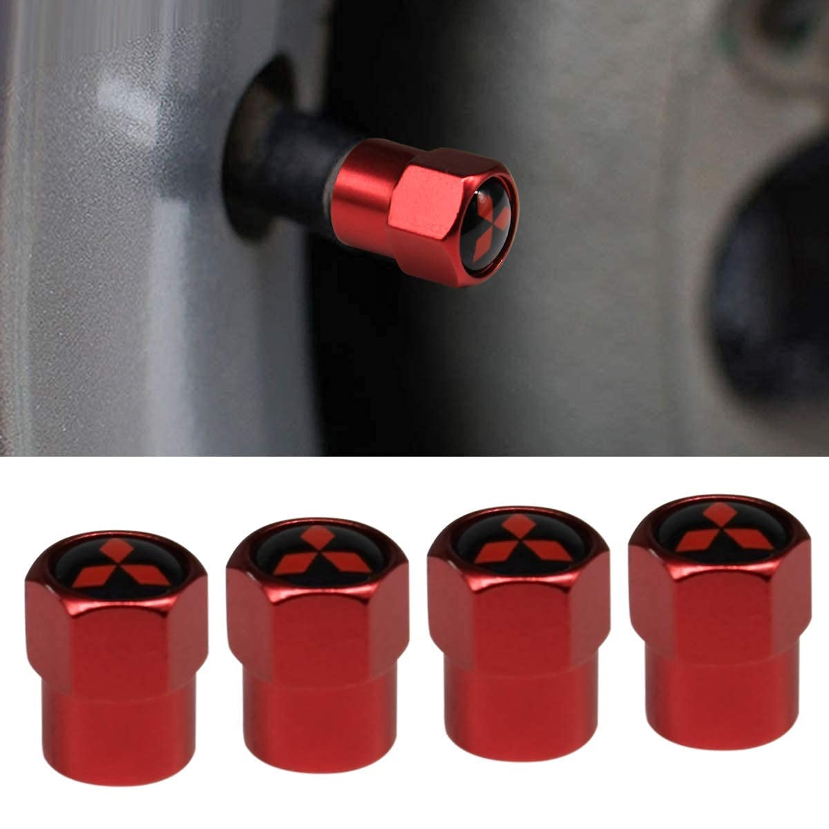 Hisport Hex 016 Red 4Pcs Universal Car Tire Valve Stem Caps Air Cover Fit Mitsubishi Accessories
