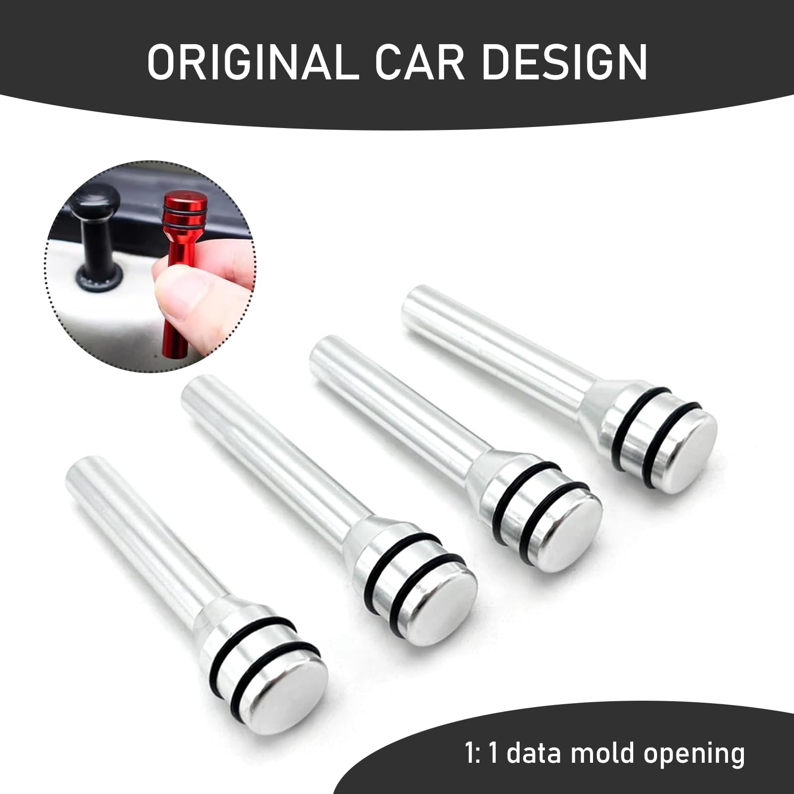 Slykew 4 Pcs Car Door Lock Knobs, 0.47'' X 1.93'' Aluminum Alloy Inner Door Lock Pull Pins, Automotive Inner Door Pull Pins Deco