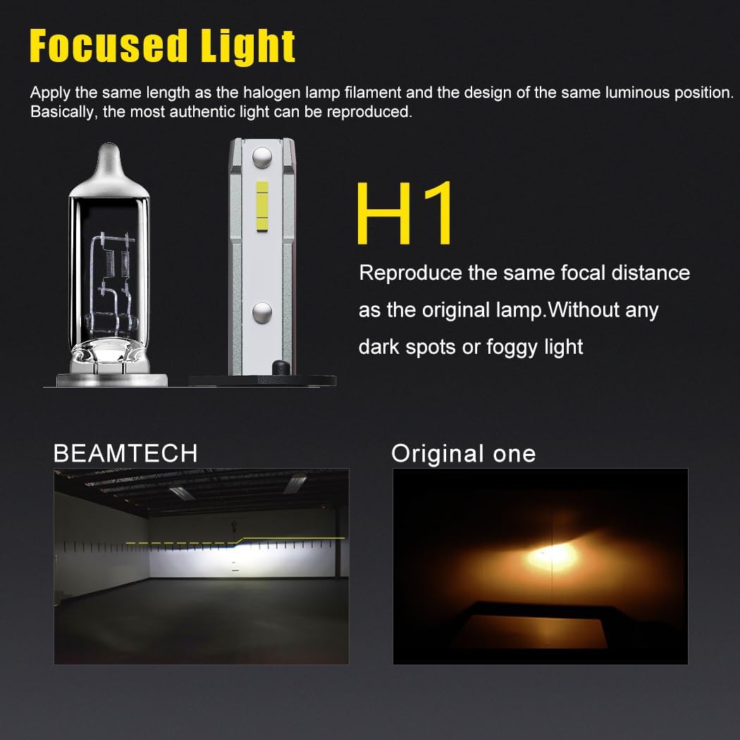 Beamtech H1 Light Bulbs, S1 Series Fanless Fog Light 300% Brighter 6500K Xenon White, 2 Bulbs