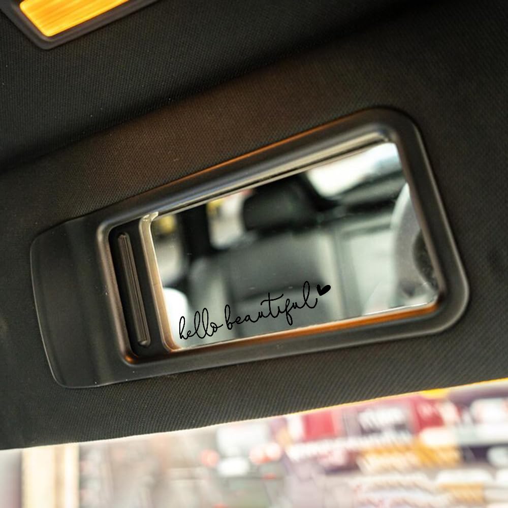 Miarita 3X Hello Beautiful Rearview Mirror Decal, Vanity Mirror Stickers, Rear View Mirror Sticker (Hello Beautiful Black)