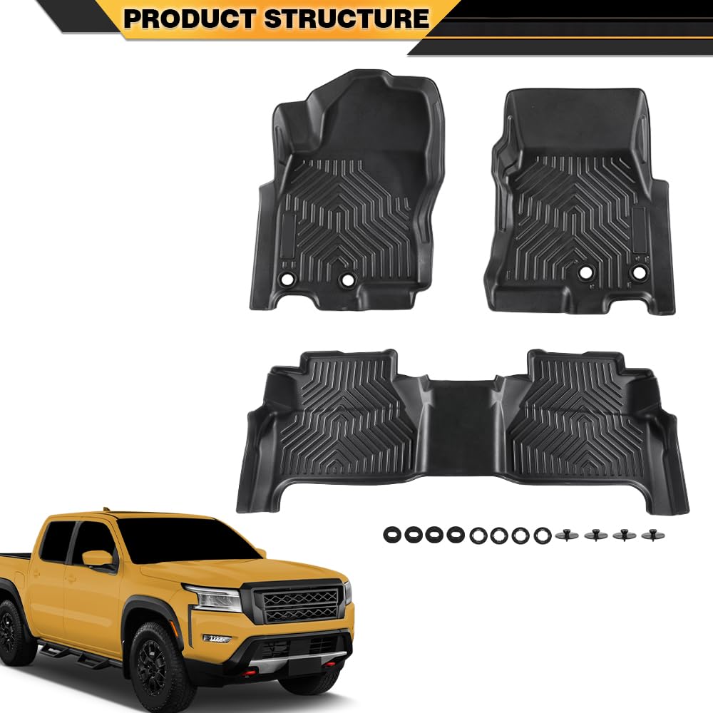G-PLUS TPE Floor Mats Cargo Liners Compatible with Nissan Frontier 2022-2023 (Crew Cab with 2nd Row Under-Seat Storage) 3PCS Bla