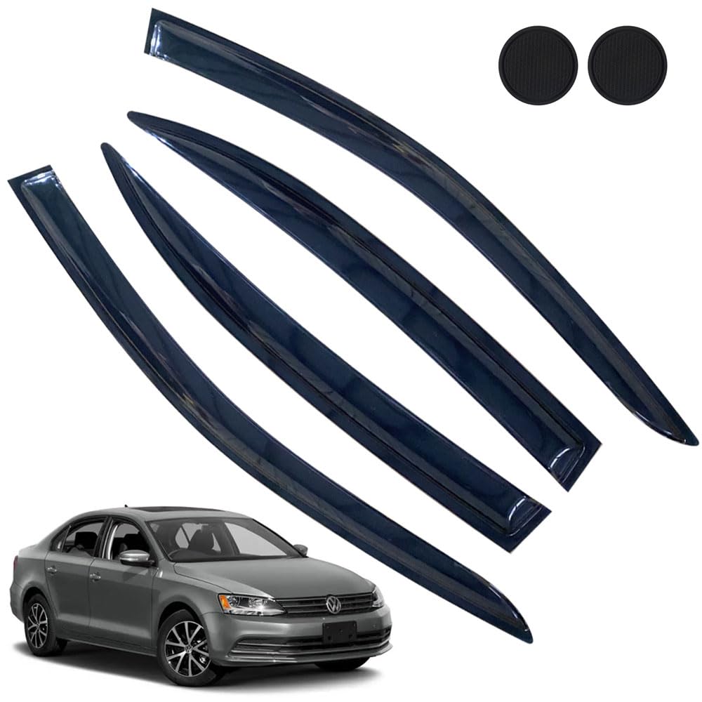Rain Guards For Volkswagen (Vw) Jetta 2011-2018, Tape-On Side Window Deflectors For Volkswagen Jetta, Window Visors For Volkswag
