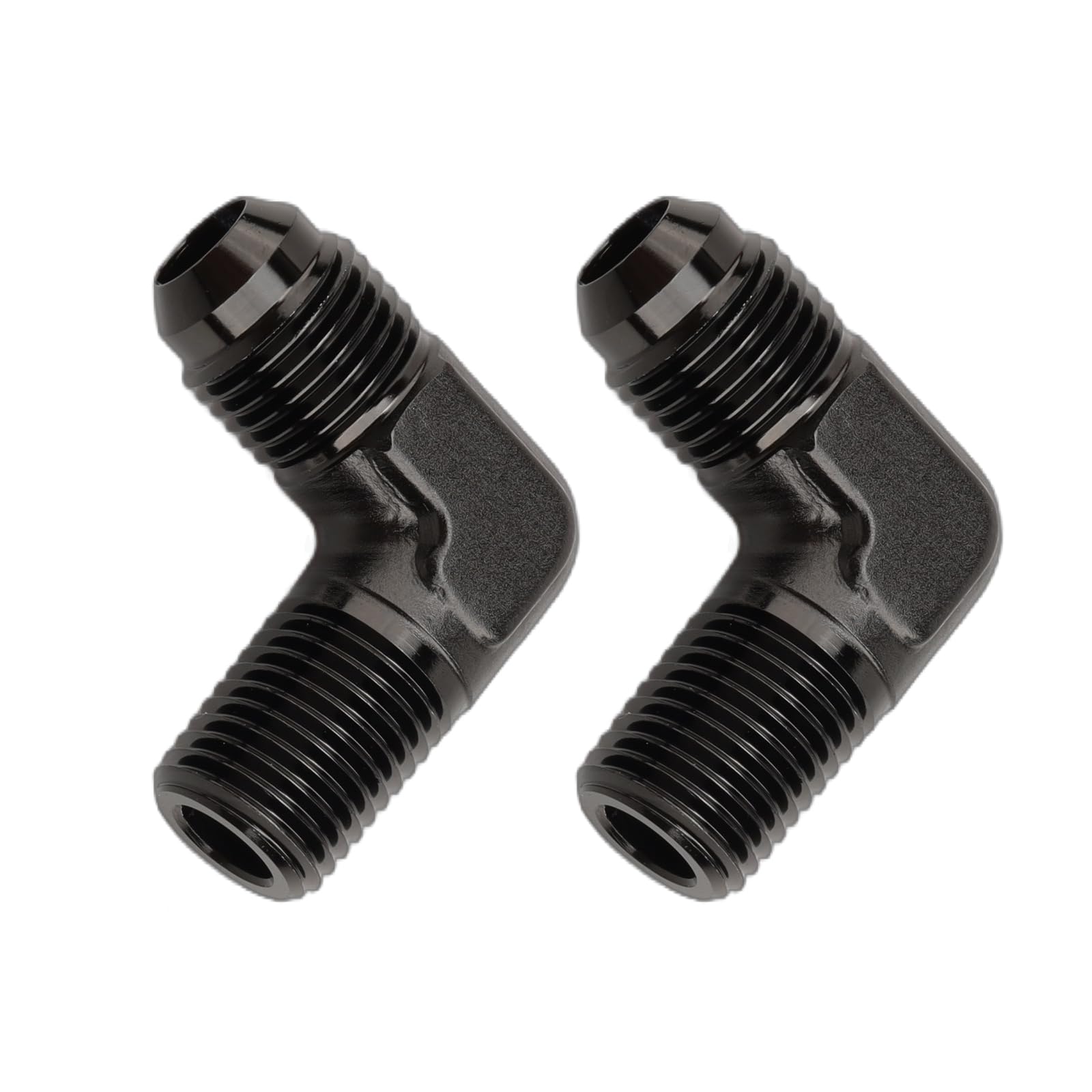 Ac Performance 90 Degree Elbow -6 An Male To 3/8'' Npt Male Fitting Adapter Connector Aluminum Black, Pack Of 2