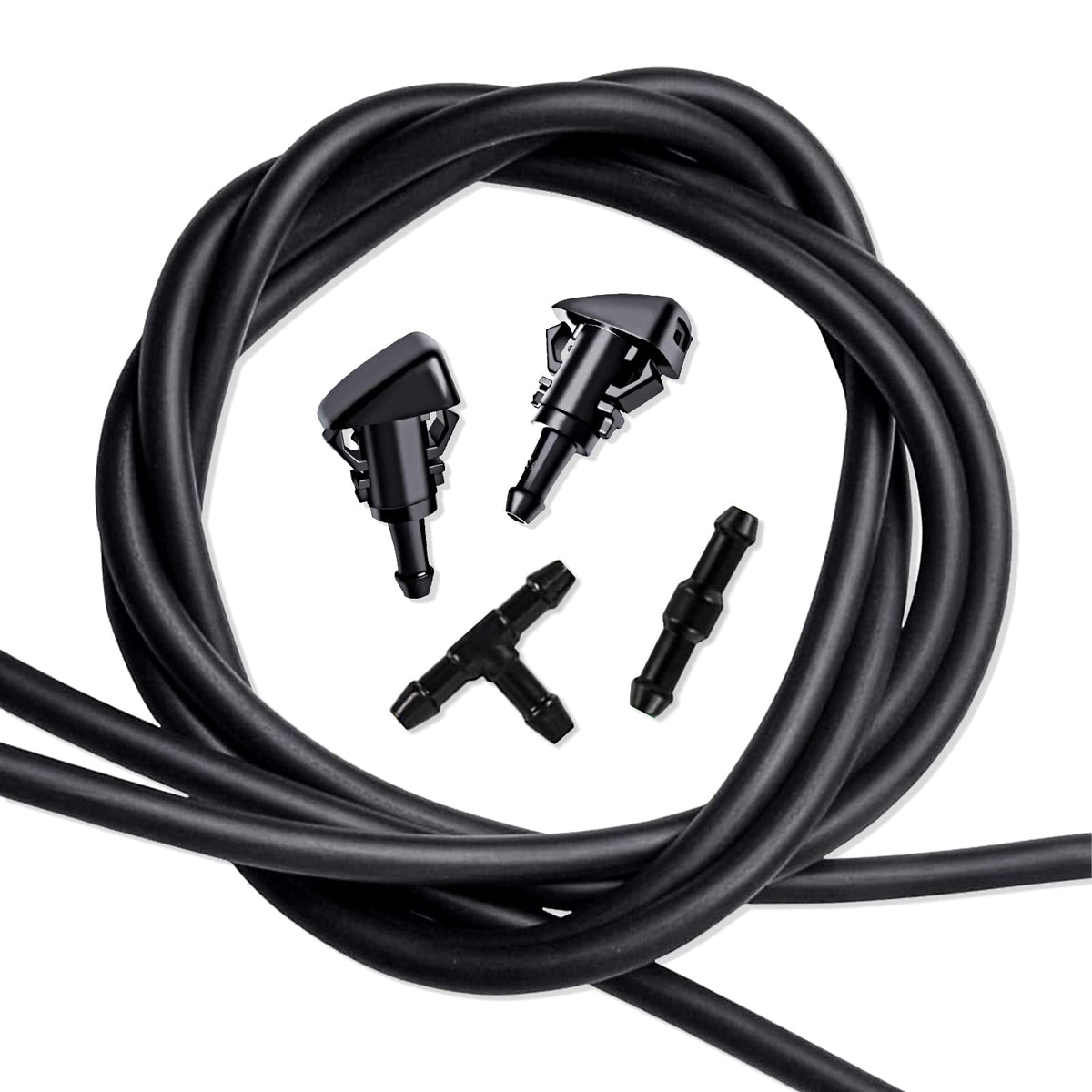 Miytsya 8 Pcs Windshield Washer Hose, Compatible With Chrysler, Dodge, Jeep, Ram, 78.7In/2M Connector Fluid Hose Kit, Replace Oem #4805742Ab, 5113049Aa, 5160308Aa, 5303833Aa (Black)