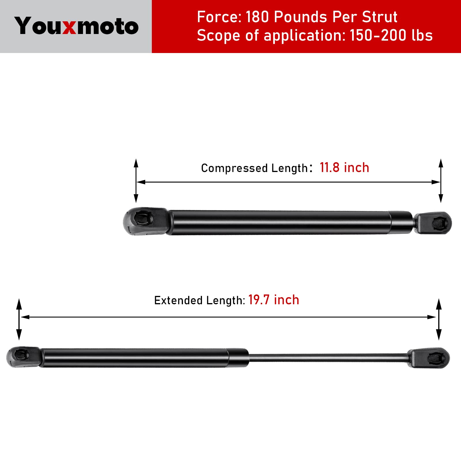 20 Inch 180 Lbs /800 N Gas Spring Shock Struts Fit For Heavy-Duty Floor Hatch Truck Tonneau Cover Camper Rv Bed Large Outdoor Bo