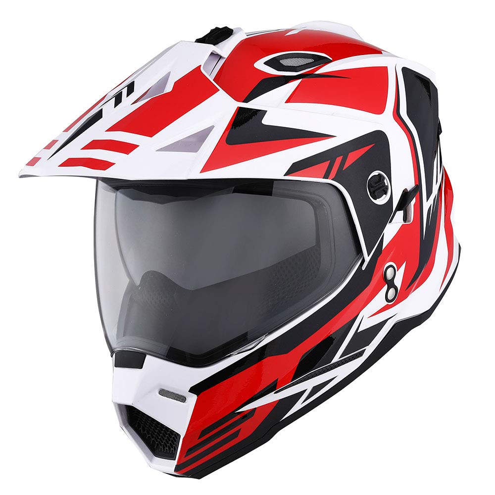 1Storm Dual Sport Motorcycle Motocross Off Road Full Face Helmet Dual Visor Storm Force Red, Size Small