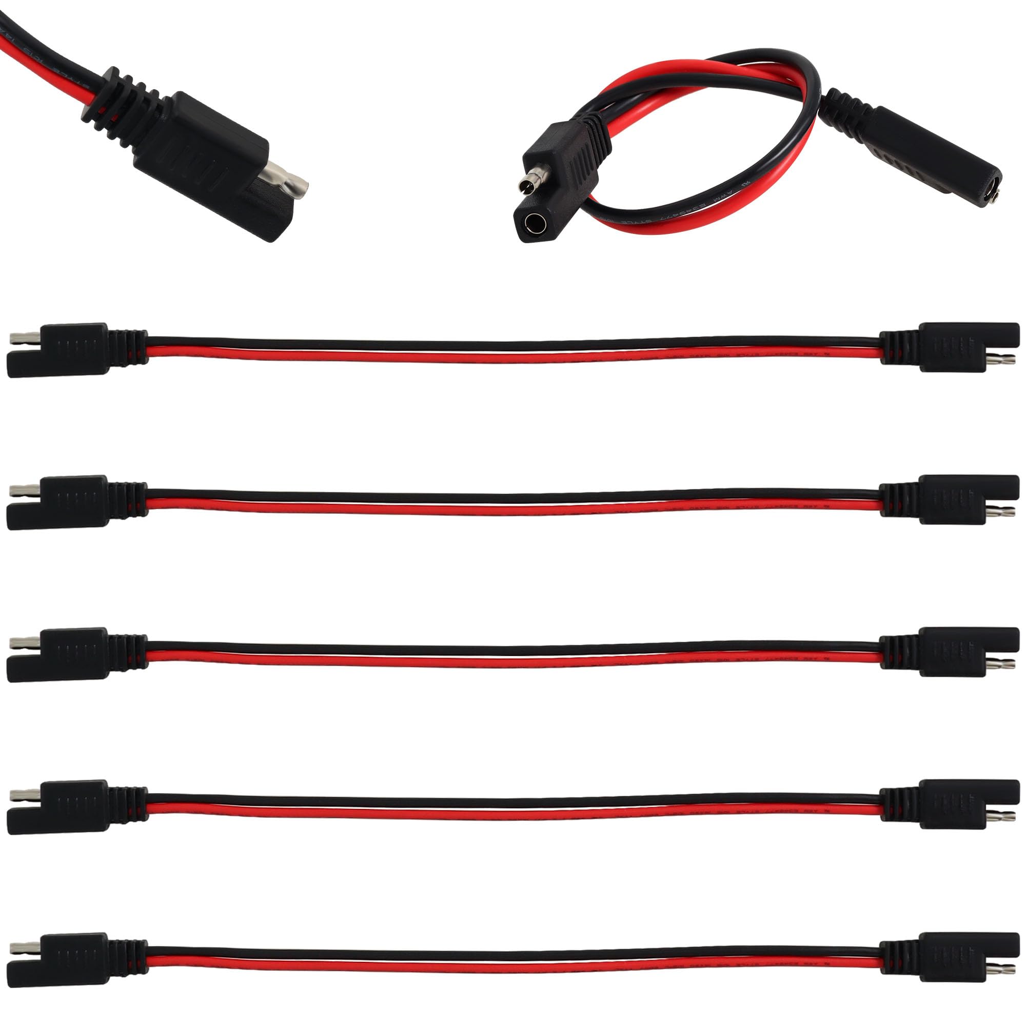 Wadoy 2 Pin Quick Disconnect Wire Harness SAE Connector 14 Gauge Heavy Duty Hight Capacity Battery Cable 10'' Leads(5 Pack)
